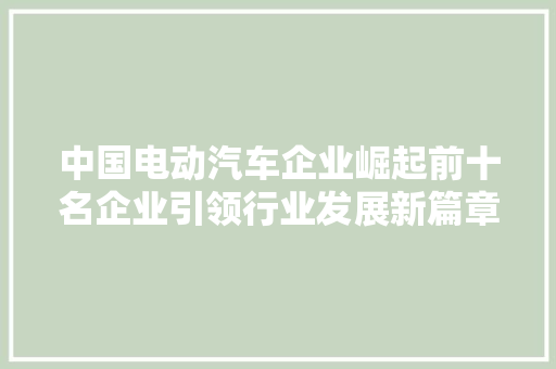 中国电动汽车企业崛起前十名企业引领行业发展新篇章