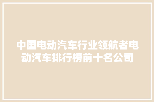 中国电动汽车行业领航者电动汽车排行榜前十名公司