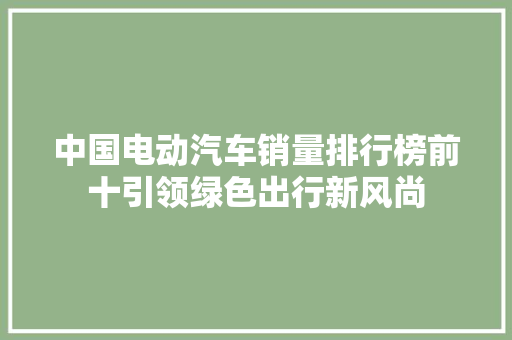 中国电动汽车销量排行榜前十引领绿色出行新风尚