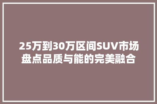 25万到30万区间SUV市场盘点品质与能的完美融合