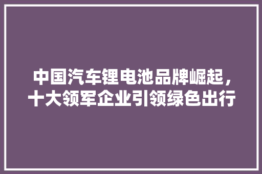 中国汽车锂电池品牌崛起，十大领军企业引领绿色出行新时代