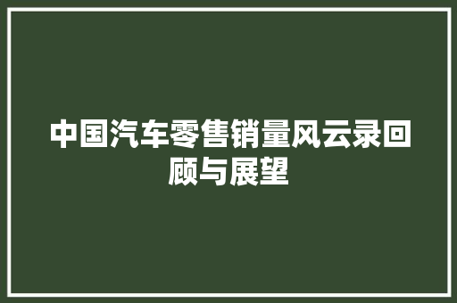 中国汽车零售销量风云录回顾与展望