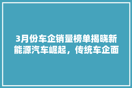 3月份车企销量榜单揭晓新能源汽车崛起，传统车企面临挑战