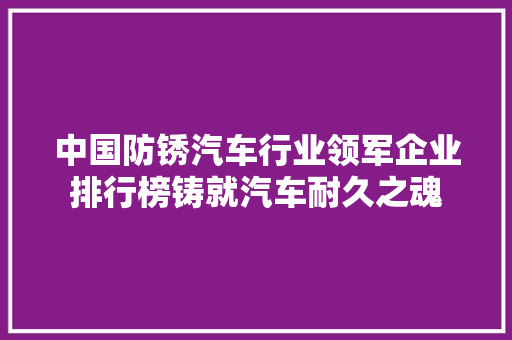 中国防锈汽车行业领军企业排行榜铸就汽车耐久之魂