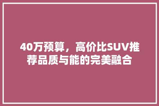 40万预算，高价比SUV推荐品质与能的完美融合