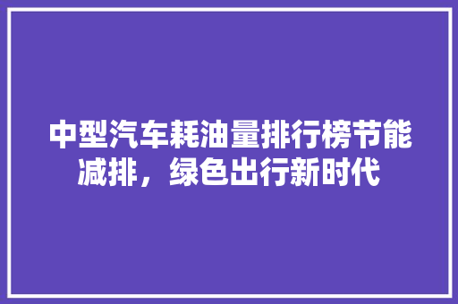 中型汽车耗油量排行榜节能减排，绿色出行新时代