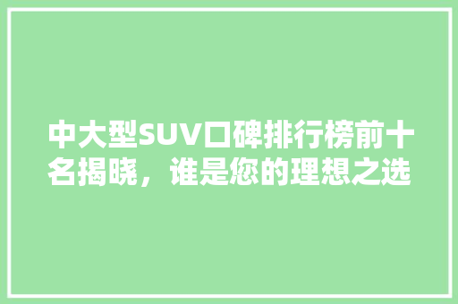 中大型SUV口碑排行榜前十名揭晓，谁是您的理想之选