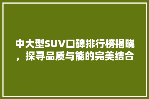 中大型SUV口碑排行榜揭晓，探寻品质与能的完美结合