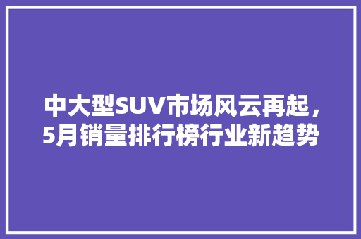 中大型SUV市场风云再起，5月销量排行榜行业新趋势