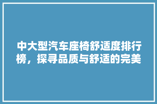 中大型汽车座椅舒适度排行榜，探寻品质与舒适的完美融合