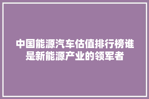 中国能源汽车估值排行榜谁是新能源产业的领军者