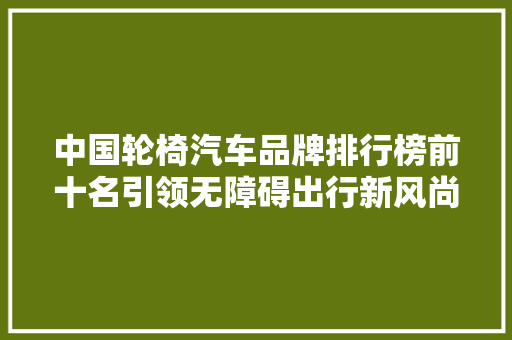 中国轮椅汽车品牌排行榜前十名引领无障碍出行新风尚