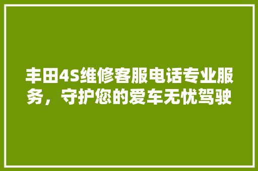 丰田4S维修客服电话专业服务，守护您的爱车无忧驾驶