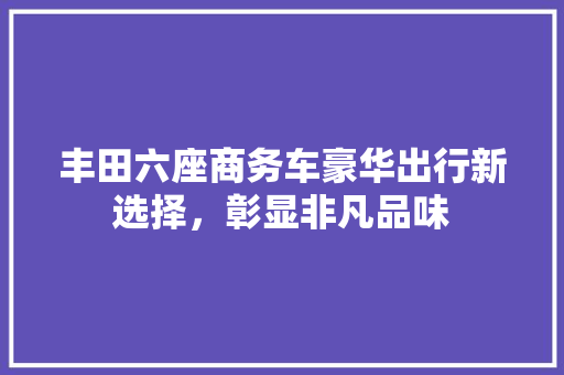 丰田六座商务车豪华出行新选择，彰显非凡品味