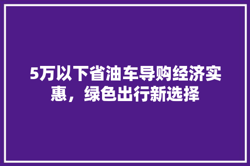 5万以下省油车导购经济实惠，绿色出行新选择