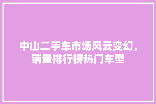 中山二手车市场风云变幻，销量排行榜热门车型