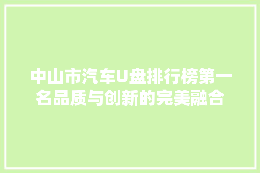 中山市汽车U盘排行榜第一名品质与创新的完美融合