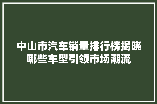 中山市汽车销量排行榜揭晓哪些车型引领市场潮流