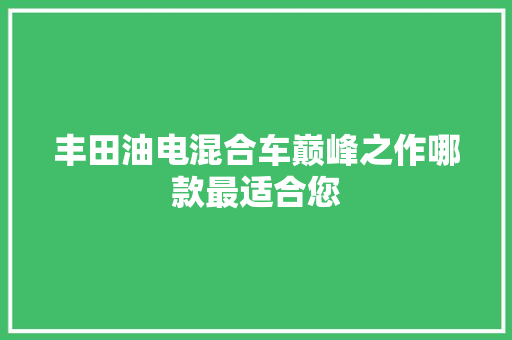 丰田油电混合车巅峰之作哪款最适合您
