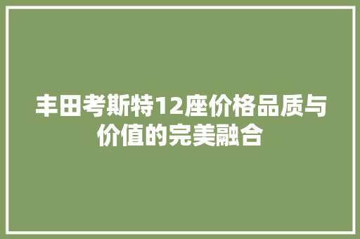 丰田考斯特12座价格品质与价值的完美融合