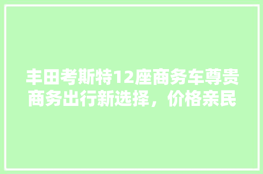 丰田考斯特12座商务车尊贵商务出行新选择，价格亲民品质卓越