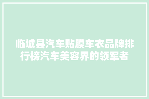 临城县汽车贴膜车衣品牌排行榜汽车美容界的领军者