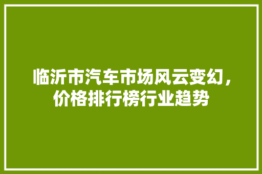 临沂市汽车市场风云变幻，价格排行榜行业趋势