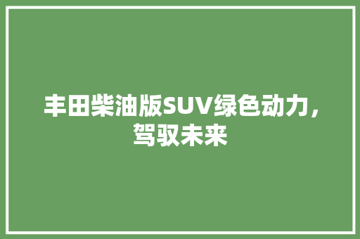 丰田柴油版SUV绿色动力，驾驭未来