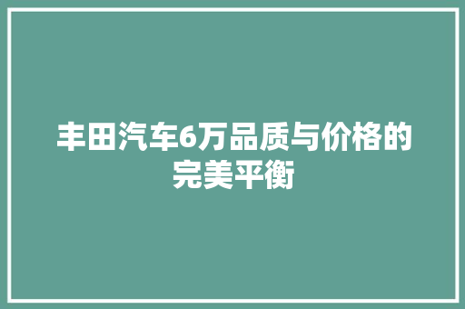 丰田汽车6万品质与价格的完美平衡