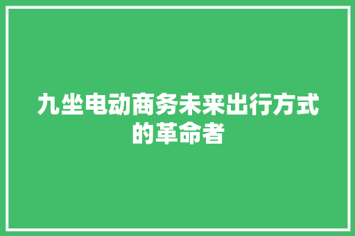 九坐电动商务未来出行方式的革命者
