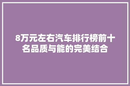 8万元左右汽车排行榜前十名品质与能的完美结合