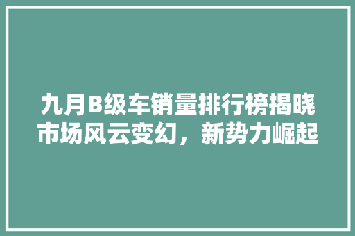 九月B级车销量排行榜揭晓市场风云变幻，新势力崛起