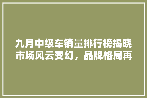 九月中级车销量排行榜揭晓市场风云变幻，品牌格局再洗牌