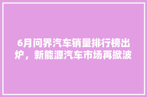6月问界汽车销量排行榜出炉，新能源汽车市场再掀波澜