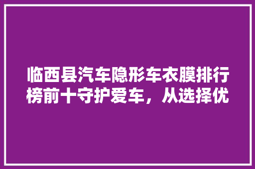 临西县汽车隐形车衣膜排行榜前十守护爱车，从选择优质隐形车衣开始