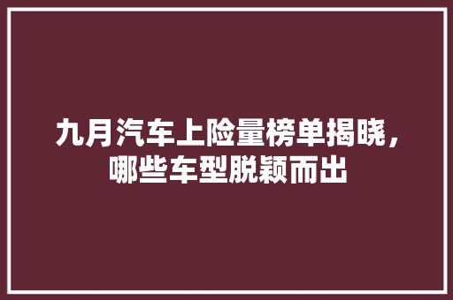 九月汽车上险量榜单揭晓，哪些车型脱颖而出
