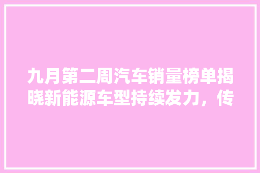 九月第二周汽车销量榜单揭晓新能源车型持续发力，传统品牌稳居前列
