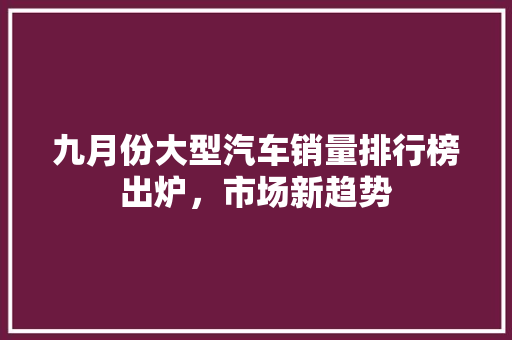 九月份大型汽车销量排行榜出炉，市场新趋势