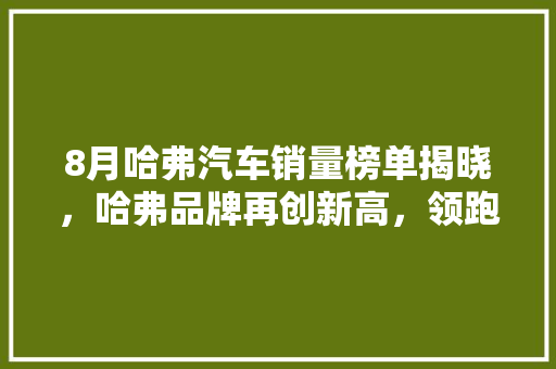 8月哈弗汽车销量榜单揭晓，哈弗品牌再创新高，领跑国内SUV市场