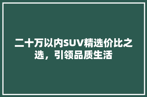 二十万以内SUV精选价比之选，引领品质生活