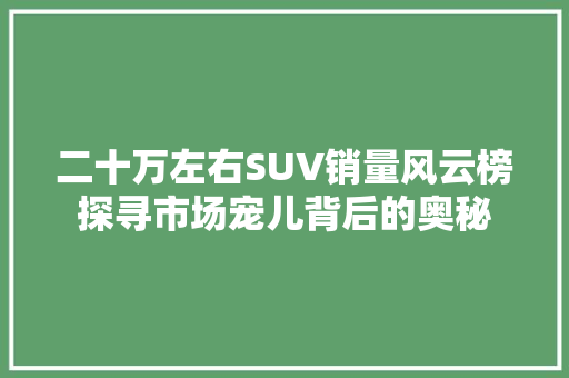 二十万左右SUV销量风云榜探寻市场宠儿背后的奥秘