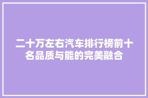 二十万左右汽车排行榜前十名品质与能的完美融合