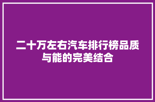 二十万左右汽车排行榜品质与能的完美结合