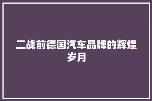 二战前德国汽车品牌的辉煌岁月