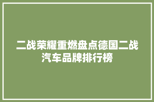 二战荣耀重燃盘点德国二战汽车品牌排行榜