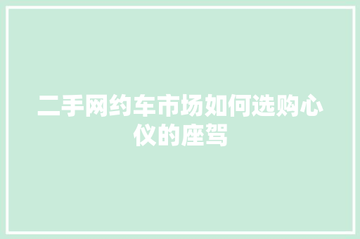 二手网约车市场如何选购心仪的座驾