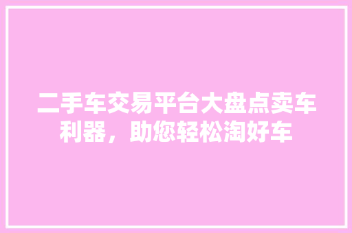 二手车交易平台大盘点卖车利器，助您轻松淘好车