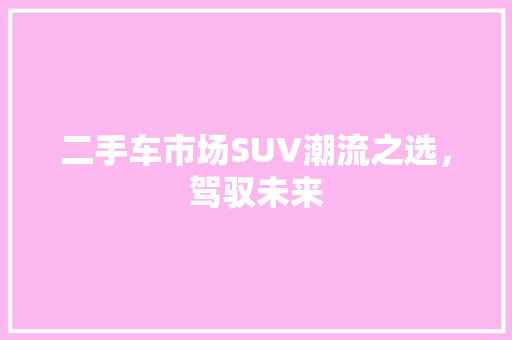 二手车市场SUV潮流之选，驾驭未来
