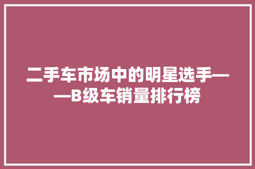 二手车市场中的明星选手——B级车销量排行榜