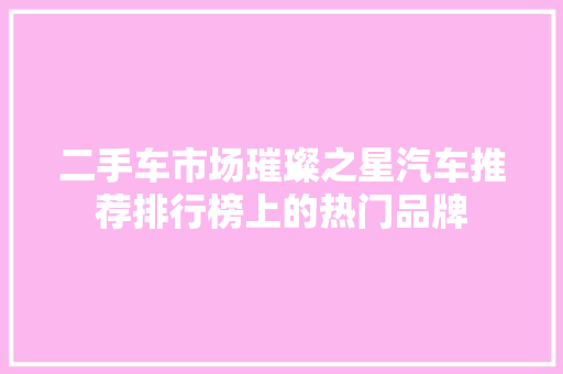 二手车市场璀璨之星汽车推荐排行榜上的热门品牌